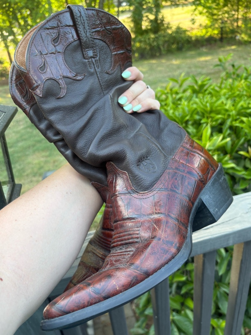Ariat Womens 7B 13826 Ginger Croc Gator Print Slouch Western Cowboy Boots